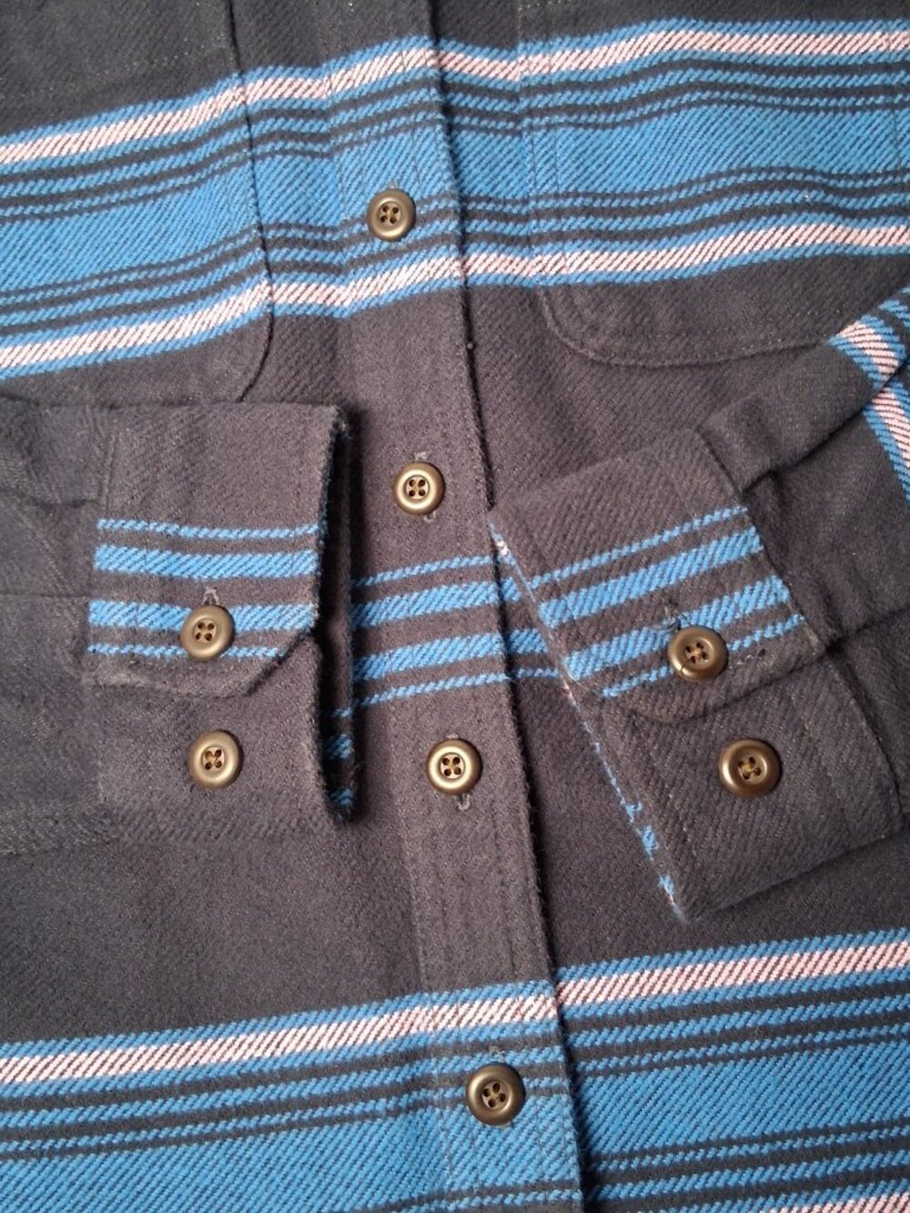 Duluth Trading Co Flannel Shirt Women XS Heritage Weight Stripe Blue Shacket New - Picture 12 of 13